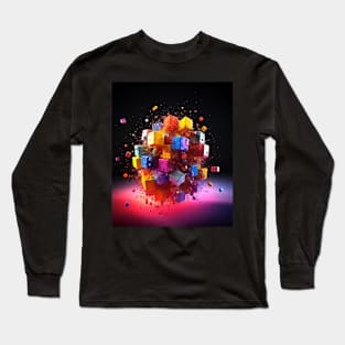 Vibrant Puzzle Cube Exploding Speed Cubing 80's Long Sleeve T-Shirt